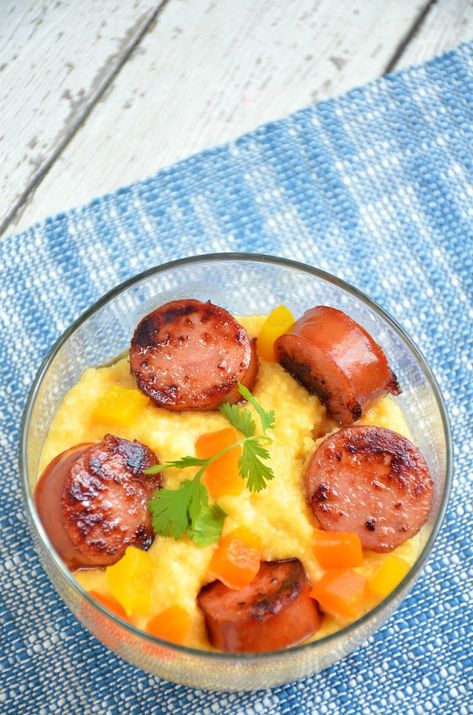 Sausage And Grits Recipe, Sausage And Grits, Smoked Sausage Recipes Pasta, Grits Recipes, Cheese Grits Recipe, Xmas Morning, Smoked Sausage Pasta, Smoked Sausage Recipes, Sausage Pasta Recipes