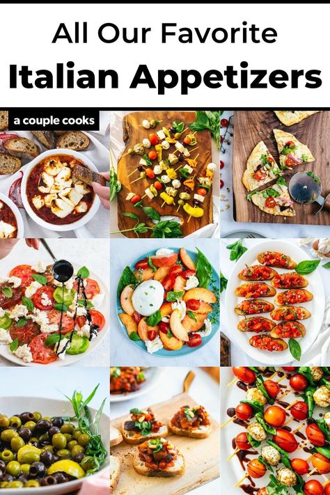 These Italian appetizers are crowd-pleasing starters to any Italian-style meal! Pick from bruschetta, crostini, caponata and more. #italian #italianappetizer #italianappetizerrecipes Appetizer Recipes Healthy, Bruschetta Crostini, Italian Starters, Italian Appetizers Easy, Italian Snacks, Italian Recipes Appetizers, Recipes Healthy Snacks, Italian Diet, A Couple Cooks