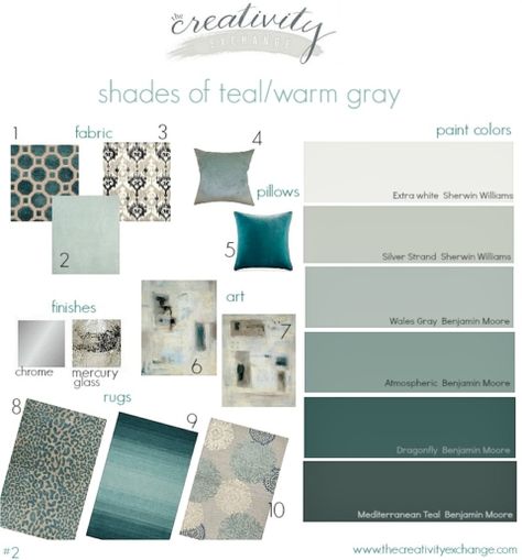 Shades of teal layered with warm gray. Moody Monday from The Creativity Exchange Warm Dining Room, Teal Paint Colors, Teal Curtains, Teal Living Rooms, Teal And Gray, Teal Bedroom, Teal Paint, Bathroom Paint Colors, Grey Color Scheme