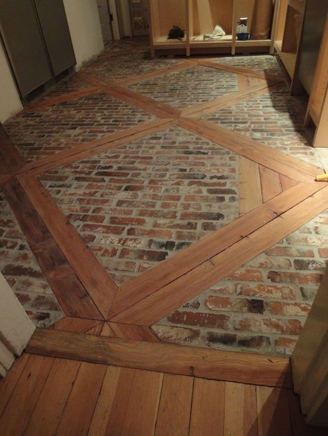 DIY: How to Install this Brick Floor -using 2 x 4's and brick veneers. This is such a great look! - via 1900 Farmhouse: Kitchen Floor Farmhouse Kitchen Floor, Farmhouse Kitchen Flooring, 1900 Farmhouse, Brick Floor, Brick Veneer, Brick And Wood, Brick Flooring, Kitchen Floor, Kitchen Flooring