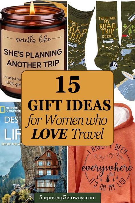 🎁 15 Great Gift Ideas for Women Who Love to Travel ✈️✨ Fun Gadgets For Women, Gifts For People Who Like To Travel, Gift For Traveler For Women, Travel Souvenirs Ideas, Practical Gift Ideas For Women, Gifts For Travelers Women Ideas, Travel Gift Basket Ideas, Travel Gifts Ideas For Women, Gift For Someone Traveling