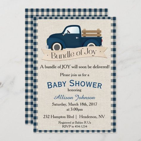 Rustic Blue Truck Baby Shower Invitation Truck Baby Shower Theme, Boy Baby Shower Invitations, Rustic Baby Shower Decorations, Winter Baby Shower Invitations, Rustic Baby Shower Invitations, Safari Baby Shower Invitations, Blue Truck, Elephant Baby Shower Invitations, Watercolor Baby Shower