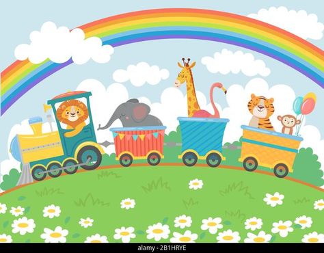 Monkey Character, Train Cartoon, Train Vector, Locomotive Train, School Wall Art, Funny Pets, Safari Birthday, Image Vector, Cartoon Background