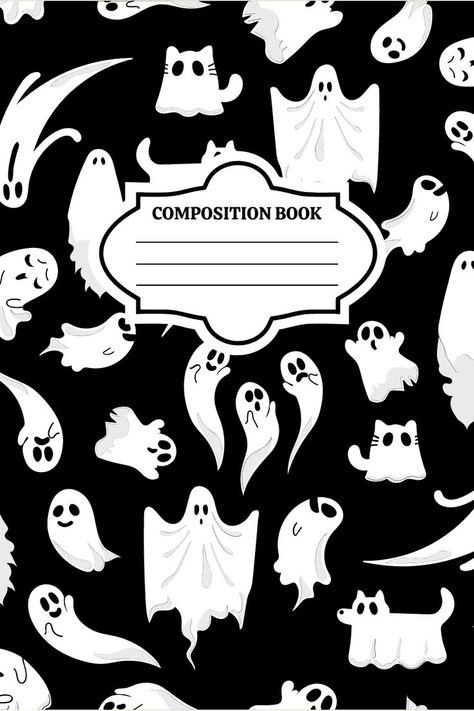 Black and White College ruled Black and white Notebook Ghost Project, Ghost Quote, Goodnotes Covers, Halloween Notebook, Goodnotes Cover, Fruit Art Drawings, Sally Skellington, Gothic Hippie, Kawaii Notebook