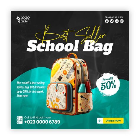 School Bag Sale Social Media Post Design Template#pikbest##Templates Promotion Poster, Instagram Banner, Social Media Post Design, Poster Banner, Social Media Banner, Instagram Post Template, Psd Free Download, Post Design, Banner Template