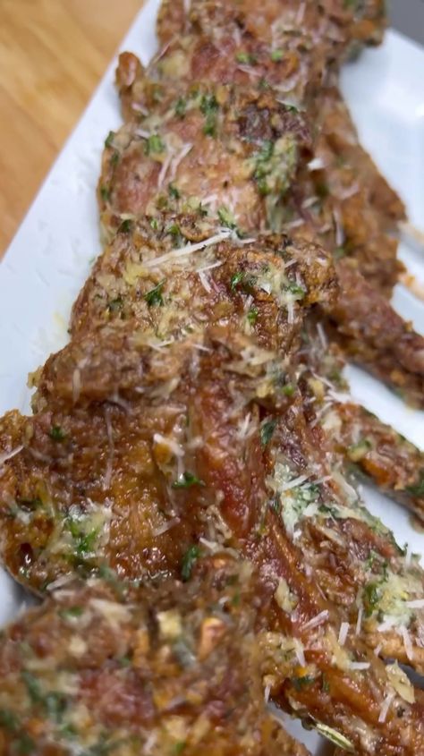 Garlic Parm Fried Lamb Chops, Garlic Parmesan Fried Lamb Chops, Garlic Parmesan Lamb Chops, Fried Lamb Chops Recipe, Parmesan Crusted Lamb Chops, Fried Lamb Chops, Roasted Lamb Chops, Chicken Thights Recipes, Lamb Dinner