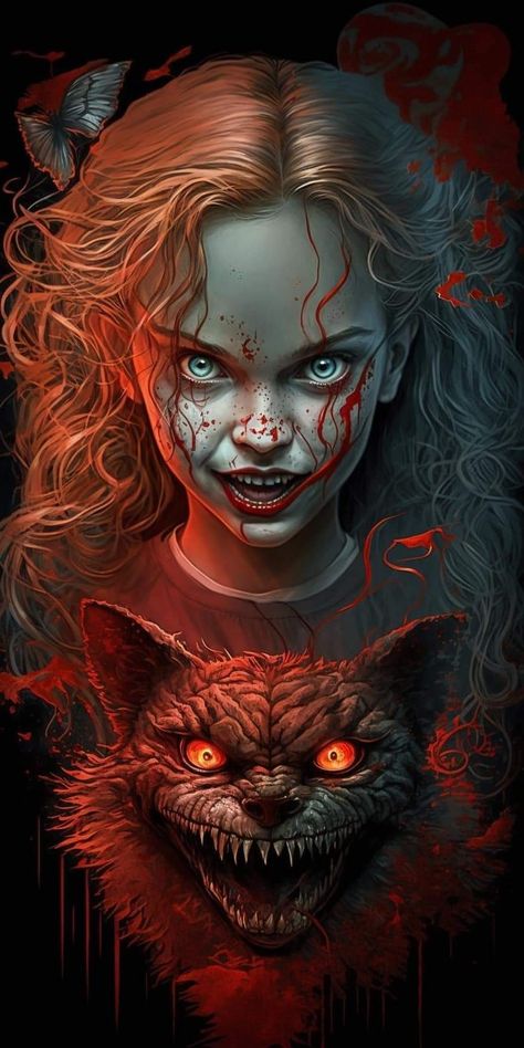 Evil Alice, Panther Pictures, Alice In Wonderland Artwork, Dark Alice In Wonderland, Wonderland Artwork, Hobbit Art, Evil Girl, Doctor Who Fan Art, Creepy Cat