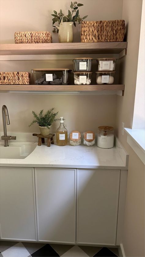 Laundry Rooms Shelves, Laundry Room Organization Amazon, Laundry Detergent Organization Ideas, Laundry Shelves Organization, Laundry Cleaning Storage, Laundry Room Amazon Finds, Laundry Room Organisation, Aesthetic Laundry Room Organization, Home Organization Laundry Room