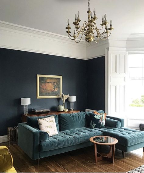 Hague Blue, Tidy Room, Victorian Living Room, Dark Living Rooms, Blue Living Room, Living Room Inspo, New Living Room, A Living Room, Blue Walls