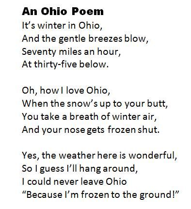 An Ohio Poem -I cracked up laughing at this for 15 minutes while my husband looked at me like I was nuts. Ohio Memes, Ohio Weather, Winter Humor, Alliance Ohio, Winter Poems, Indiana Girl, Ohio Travel, Winter Air, Five Below