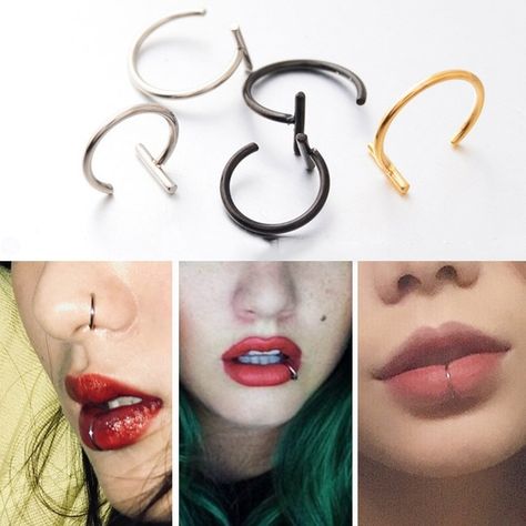 2 Pcs Fashion Punk Style Fake Lip Piercing Ring Nose Ring Body Piercing Accessories for Sexy Women Men Piercing | Cute Fake Lip Piercing, Men Piercing, Piercing Accessories, Lip Piercing Ring, Fake Lip Ring, Mouth Piercings, Men's Piercings, Fake Lips, Grunge Accessories