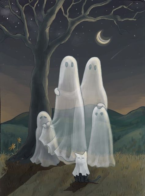 Halloween Vibes Aesthetic, Halloween Decor Indoor, Pumpkin Halloween Decor, Decorating Halloween, Ghost Family, Ghost Painting, Halloween Decorations For Kids, Ghost Art, Diy Halloween Decor