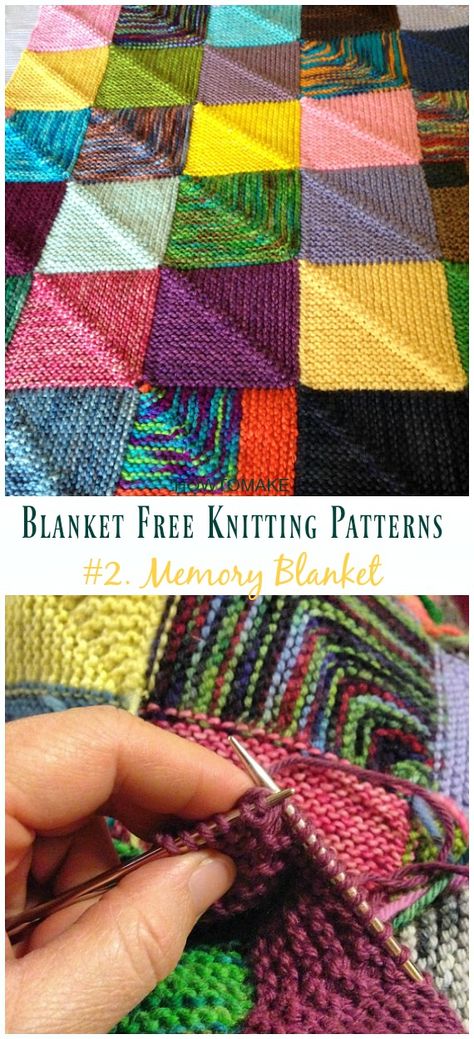 Memory Blanket Knitting Free Pattern - Easy #Blanket; Free #Knitting; Patterns Frankies 10 Stitch Blanket Knit Free Pattern, Knitted Memory Blanket Pattern, Leftover Yarn Blanket, Afghan Blanket Knit, Crochet Memory Blanket, Knitted Square Blanket Free Pattern, Knitted Blanket Squares Block Patterns Afghans, Knit Afghan Squares Patterns Free, Knitting Blanket Free Pattern