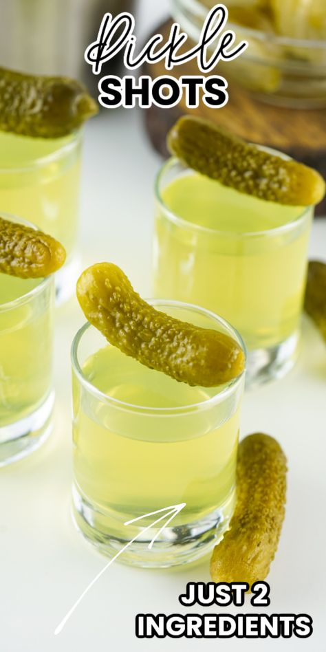 Dill Pickle Jello Shots, Pickle Themed Party Food Ideas, Pickle Jello Shots Recipe, Dill Pickle Shots Recipe, Alcohol Pickles, Pickle Back Shot Recipe, Pickle Alcoholic Drink, Pickle Party Food, Dill Pickle Drinks