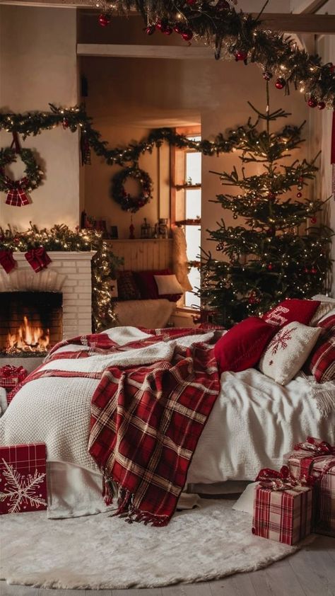 Christmas Decor Bedroom, Winter Collage, Holiday Bedroom Decor, Christmas Bedroom Decor, Holiday Bedroom, Winter Bedroom, Christmas Dreaming, Holiday Room, Cozy Christmas Decor