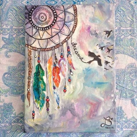 60 New Acrylic Painting Ideas to Try in 2018 - Page 2 of 2 - Bored Art Dream Catcher Painting, Paint Nite, Easy Canvas Painting, Paint Night, Cat Air, Canvas Painting Ideas, Simple Acrylic Paintings, Beginner Painting, Acrylic Canvas