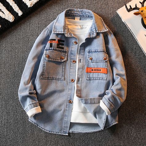 Children's Denim Shirt Long-sleeve Spring Autumn Baby Boys Shirt Casual Kids Teen Jean Shirts Teen Jeans, Baby Boy Shirts, Boys Shirt, Denim Shirt, Shirt Outfit, Jean Shirts, Casual Shirts