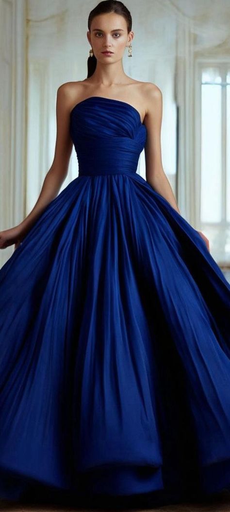 Chic Blue Floor-length Gown, Elegant Blue Strapless Ball Gown, Luxury Blue Strapless Glamorous Dress, Glamorous Blue Strapless Evening Dress, Luxury Blue Strapless Floor-length Dress, Blue Outfit, Bridesmaid Gown, Couture Gowns, Brides And Bridesmaids