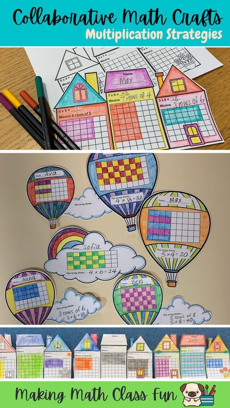 Math Art Activities, Math Art Projects, Multiplication Strategies, Math Center Games, Multiplication Activities, Family Houses, Teaching Third Grade, Math Crafts, Math Multiplication