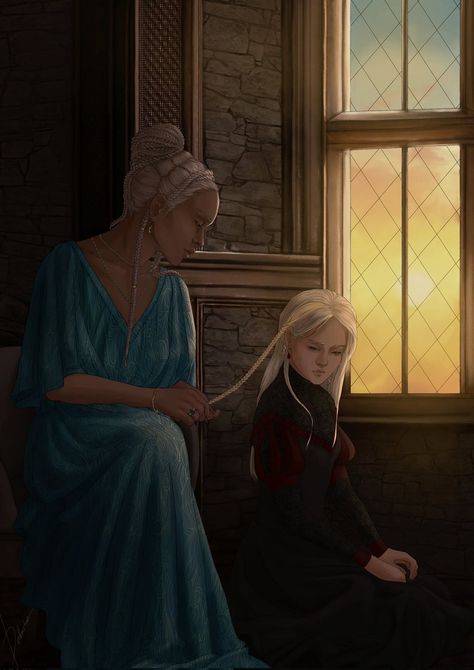 (2) Debustee on X: ""Idyll" Daenaera and her daughter Elaena for @yeojingowons #ASOIAF #hotd https://t.co/5H8xkF3O7v" / X Daenaera Velaryon, Elaena Targaryen, Got Dragons, George Rr Martin, Targaryen Art, Asoiaf Art, Song Of Ice And Fire, Game Of Thrones Funny, Ice And Fire