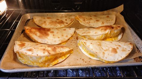 Quesadilla Recipes Oven Baked, Baked Quesadilla Oven, Oven Quesadillas Sheet Pan, Quesadilla In Oven, Oven Quesadilla, Quesadillas In The Oven, Oven Baked Corn, Baked Meals, Cheese Quesadilla Recipe