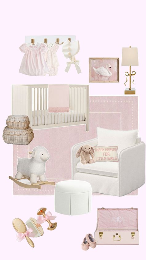 Pink nursery swans ballet preppy baby classic nursery girl Nursery Collage, Dreamy Nursery, Baby Room Organization, Toddler Room Decor, Baby Room Inspiration, Dream Nurseries, Nursery Room Inspiration, Kids Interior Room