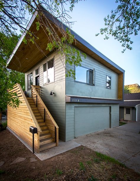 Shape Architecture Studio Above Garage Adu, Two Car Garage Conversion, Multi Use Garage, Tiny Home With Garage, Shape Architecture, Small House Blueprints, Garage Guest House, Garage Addition, Garage Loft