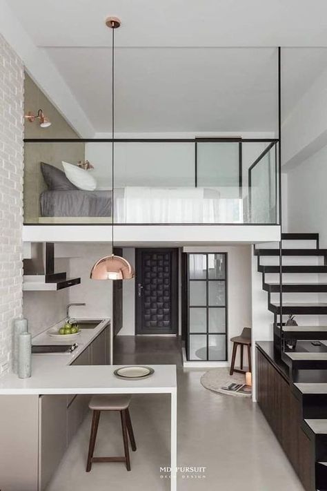 Small Loft Apartment Ideas, Small Loft Apartment, Loft Houses, Small Loft Apartments, Apartment Designs, Loft House Design, Small House Interior, Loft Interior Design, Tiny House Loft