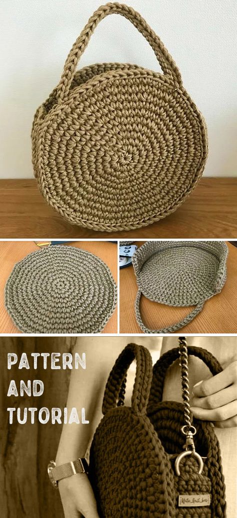 Crochet Round Bag. Pattern and Tutorial Round Bag Pattern, Crochet Round Bag, Crochet Purse Pattern, Tote Crochet, Illustration Tutorial, شال كروشيه, Purse Pattern, Crochet Bag Tutorials, Crochet Bag Pattern Free