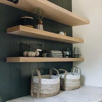 Laundry Room with Black Shiplap Wall Trim - Transitional - Laundry Room Black Shiplap, Transitional Laundry Room, Kate Marker Interiors, Green Accent Walls, Shiplap Backsplash, Basement Laundry Room, Dream Laundry Room, Basement Laundry, Laundry Room Renovation