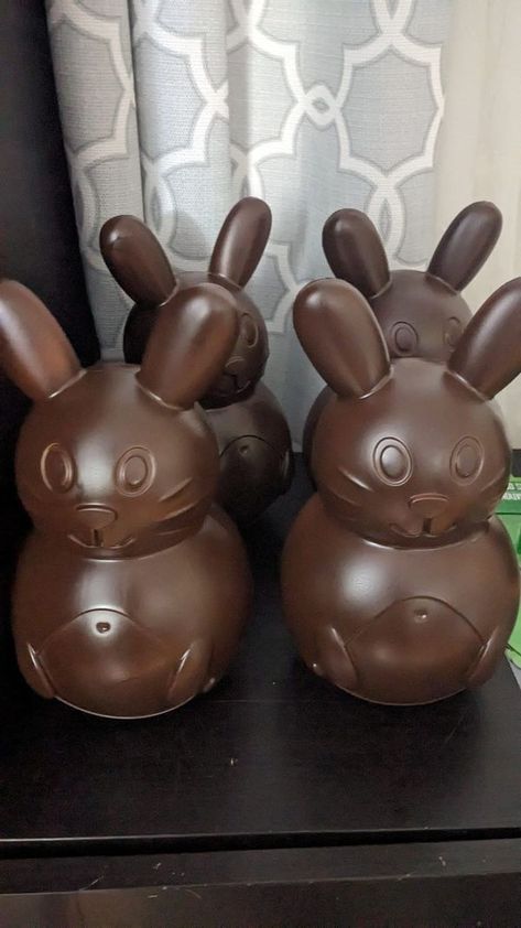 💲Dollar Tree Fanatics Crafts & Decor💲 | Finally got my bunnies painted chocolate today | Facebook Dollar Tree Wood Bunny Crafts, Dollar Tree Bunnies Makeover, Chocolate Bunny Decor, Bunny Butts Craft Dollar Tree, Chocolate Easter Bunny, Painting Plastic, Chocolate Bunny, Bunny Wreath, Dollar Tree