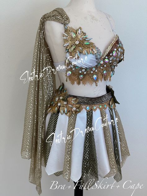 Greek Goddess Outfit, Persephone Costume, Goddess Outfit, Edc Outfits, Costume Noir, Outfit Matching, Outfit Halloween, Rave Bra, Special Clothes