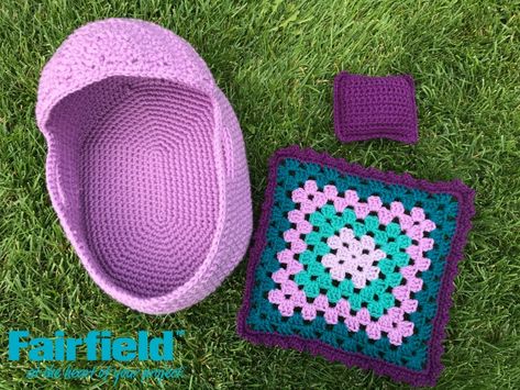 A crocheted baby doll bed set to go along with your crocheted baby doll. Set includes a basket style bed, a blanket, and a pillow. Crochet Baby Doll, Baby Doll Carrier, Baby Doll Bed, Baby Doll Set, Doll Cradle, Crocheted Toys, Doll Carrier, Baby Doll Pattern, Basket Style