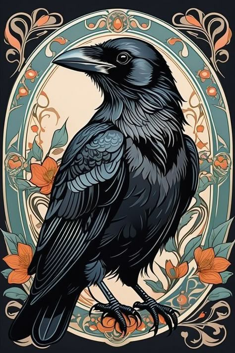 Crow Digital Art, Drawings Of Crows, Raven Drawings, Crow Drawings, Crisantemo Tattoo, Raven Drawing, Raven Illustration, Raven Painting, Crows Drawing