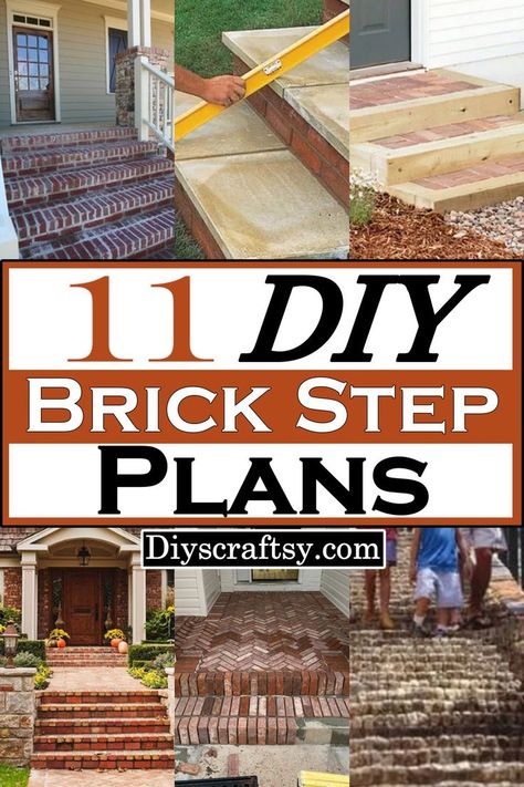 Stepping Stone Steps, Diy Brick Steps How To Build, Diy Brick Stairs Outdoor, Brick Overlay On Concrete Steps, Brick Veneer Over Concrete Steps, Diy Stone Steps Front Door, Concrete Block Steps Ideas, How To Make Concrete Steps, Faux Brick Steps Front Porches