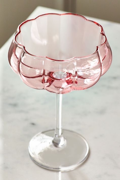 These hand blown scalloped Ottilie glasses are the perfect touch of pink to add to your glassware collection. Available as a set of 2, they are perfect for serving up cocktails or champagne with friends! Hand wash only. 100% Glass. Cocktail Decor, Glassware Design, Antique Necklaces Design, Champagne Pink, Pretty Kitchen, Pink Cups, Apartment Aesthetic, Home Goods Decor, Pink Vibes