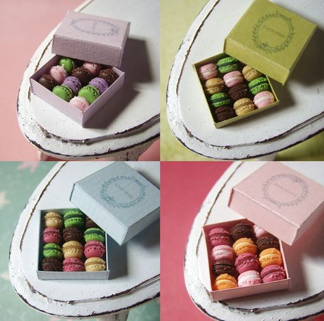 Pastel Macarons, Miniature Bakery, Miniature Cake, Tanah Liat, Doll Food, Tiny Food, Clay Food, Clay Miniatures, Mini Things