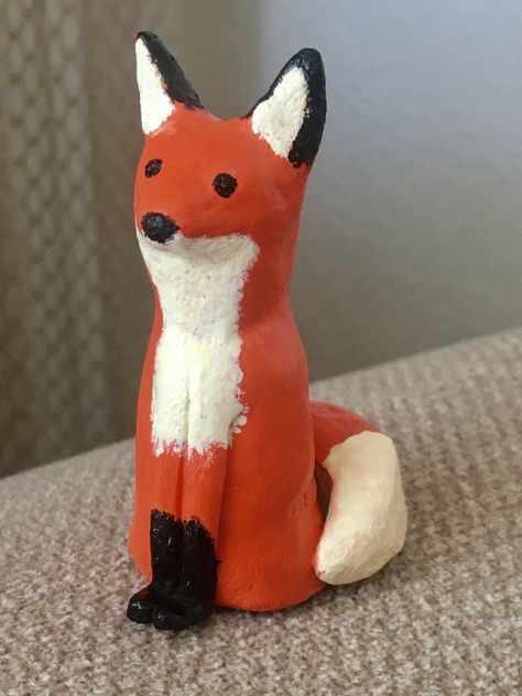 Clay fox Clay Fox Tutorial, Clay Fox Easy, Fox Clay Sculpture Easy, Fox Ceramics Pottery, Fox Clay Sculpture, Fox Pottery, Ceramic Fox Figurine, Clay Fox, Clay Sculpture