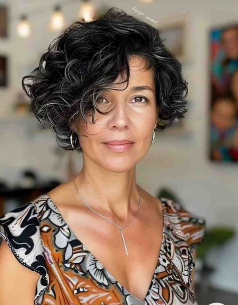 Asymmetric Curly Hair, Dark Brown Hair Bob Mid Length, Layers Curly Hair Short, Asymmetrical Curly Haircut, Short Bob For Curly Hair, Asymmetrical Bob Curly Hair, Curly Bob Hairstyles 2024, Bob Cut For Curly Hair, Short Curly Hair Cuts For Women