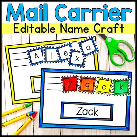 Mail Carrier Craft Preschool Mail Carrier Bag Crafts Preschool, Community Helper Name Craft, Preschool Mail Activities, Preschool Activities Community Helpers, Envelope Preschool Activities, Community Helper Week Preschool, Postal Service Preschool Activities, Community Helper Prek Activities, Community Helper Centers Preschool