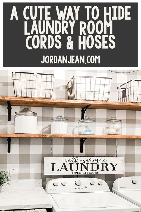 Cheap Laundry Room Makeover, Hidden Laundry Rooms, Laundry Room Stackable, Laundry Room Decor Diy, Faux Marble Countertop, Laundy Room, Washing Machine Hose, Laundry Shelves, Hidden Laundry