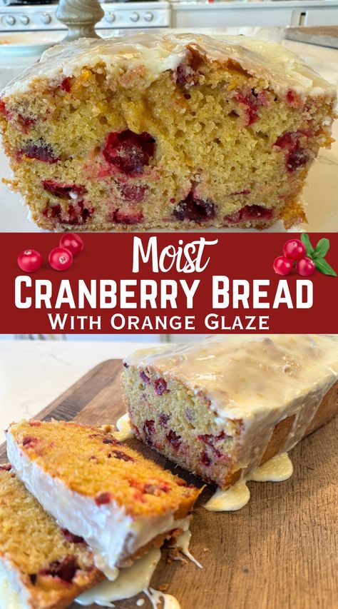 This moist cranberry orange bread with perfectly sweet (not too sweet)! Made with fresh or frozen cranberries, an orange zest and juice, and a few pantry staple! It's simple to make, delicious, the perfect Thanksgiving desert or Holiday treat! Orange Dried Cranberry Bread, Chocolate Orange Bread, Holiday Sweet Breads, Cranberry Bread With Dried Cranberries, Sweet Quick Breads, Moist Cranberry Orange Bread, Cranberry Orange Rolls, Cranberry Orange Bread Recipe, Thanksgiving Desert