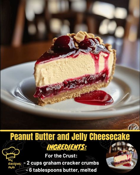 Peanut Butter and Jelly Cheesecake Peanut Butter And Jelly Cheesecake, Jelly Cheesecake, Baked Meatloaf, Crumb Recipe, Chocolate Peanut Butter Brownies, Mexican Casserole Recipe, Jelly Desserts, Chicken Pasta Bake, Food Hub