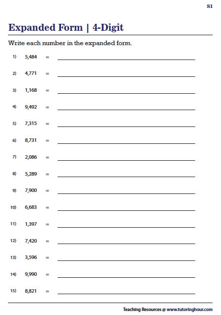 4-Digit Numbers in Expanded Form 4 Digit Numbers Worksheet, Ged Worksheets, Number System Math, Numbers In Expanded Form, Expanded Form Worksheets, Math Division Worksheets, Kindergarten Coloring, Numbers Worksheet, Maths Paper