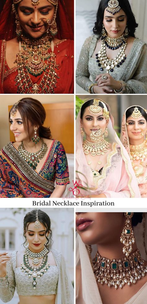 From Satlada’s to Rani Haar and Kundan sets, we found the most trending jewellery ideas for real brides. Here are some bridal necklace designs ideas to help you decide your bridal jewellery. #bridalnecklace #bridaljewellery #bridalwear #indianbride #indianbridalwear #indianwedding #bridaloutfitideas #trendingbridaljewellery #bridalootd #weddinginspiration #weddingideas #traditionaljewellery #uniquejewellery #jewelleryideas #jewellery #goldjewellery #bridalmakeup #lightjewellery Jewellery Ideas For Lehenga, Bridal Lehenga Jewellery Ideas, Jewellery Sets For Lehenga, Kundan Bridal Jewellery Set, Real Gold Bridal Jewellery Indian, Rani Pink Bridal Lehenga Jewellery, Rani Pink Lehenga Jewellery Ideas, Necklace Set For Lehenga, Wedding Jewelry Ideas For Bride Indian