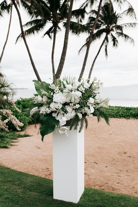 Tropical Outdoor Wedding, Beach Ceremony Ideas, All White Tropical Wedding, Beach Florals, Beach Wedding Ceremony Florals, Tropical Wedding Ceremony Aisle, Tropical Wedding Aisle Flowers, Beach Wedding Aisle Decor, Beach Floral Arrangements