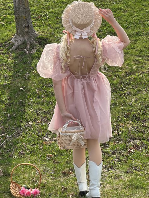 Cottagecore, cottondolly, princesscore, cowboy boots spring outfit, cottagecorr spring outfit Spring Coquette, Coquette Easter Outfit, Coquette Spring, Spring Princesscore Dresses For Dress-up, Pink Cottegcore Dress, Spring Coquette Mini Dress, Why Do Men, School For Good And Evil, Princess Core