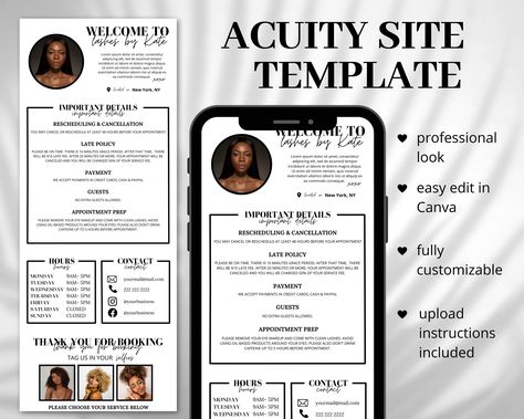 White Acuity Scheduling Template, DIY Booking Site Template, Acuity Website Design, Lash Tech Acuity, Hair Stylist Acuity, Lash Tech Booking Acuity Design, Acuity Website Design, Business Ideas For Women Startups, Scheduling Template, Tech Books, Diy Social Media, Booking Website, Booking Sites, Lash Tech