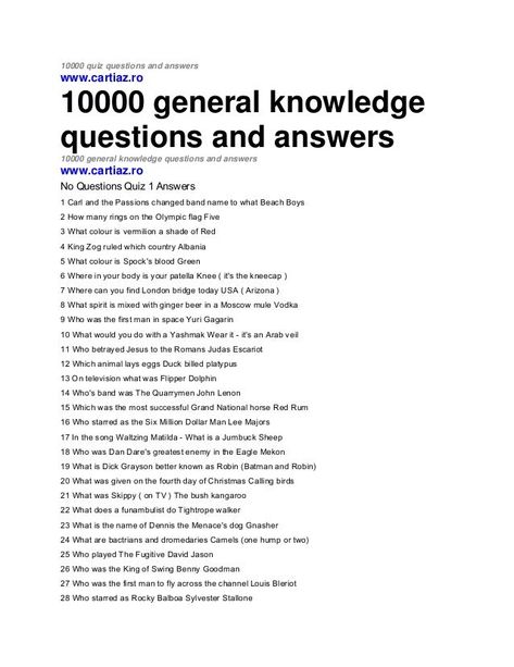 10000 quiz questions and answerswww.cartiaz.ro10000 general knowledgequestions and answers10000 general knowledge question... Facetime Games, Family Quiz Questions, Summer Trivia, Trivia Questions For Adults, Pencil Games, Funny Trivia Questions, Trivia For Seniors, Funny Quiz Questions, Pub Quiz Questions