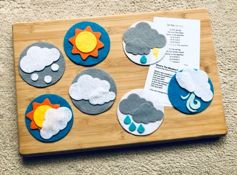 Weather Felt Board, Felt Weather Board, Felt Weather, Easy Kids Art Projects, Preschool Fine Motor Activities, Weather Theme, Felt Board Stories, Preschool Classroom Decor, Felt Finger Puppets